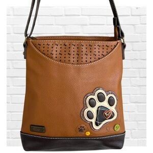 Chala Paw Print Sweet Messenger Bag Crossbody Dog Paw Heart Brown Novelity Purse